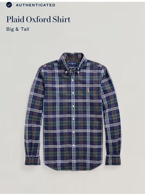 Ralph Lauren Navy and Green Plaid Button-Down Oxford Shirt